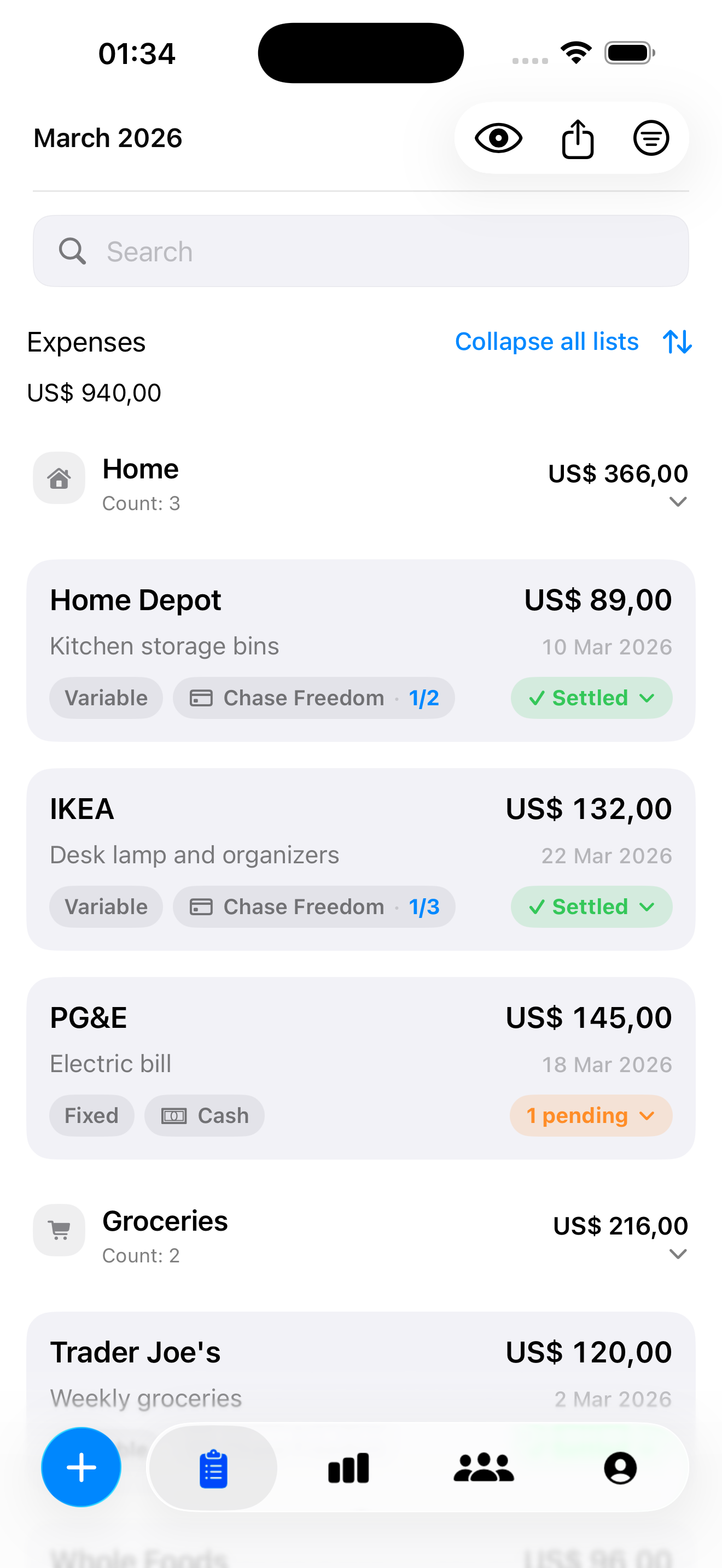 Freedget expense entry in light mode