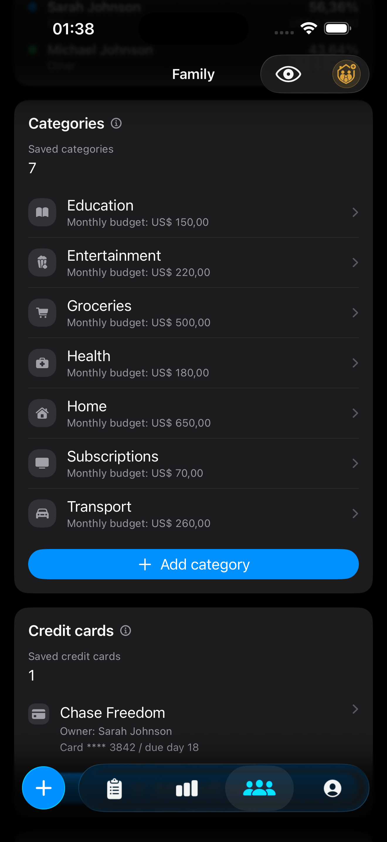 Freedget category list in dark mode