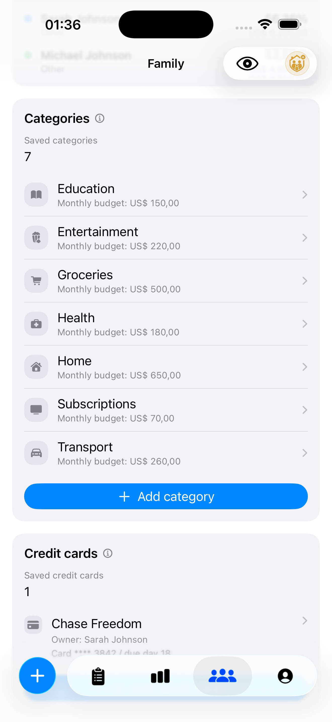 Freedget category list in light mode