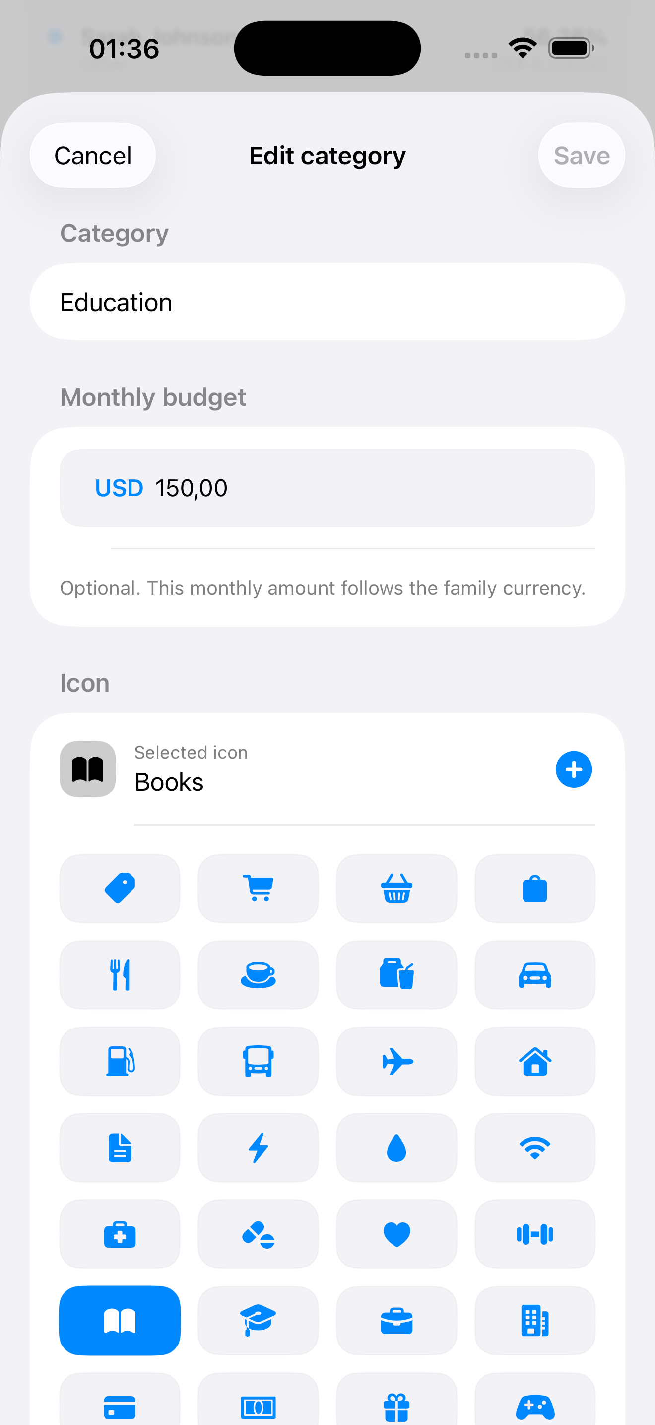 Category editing screen in light mode